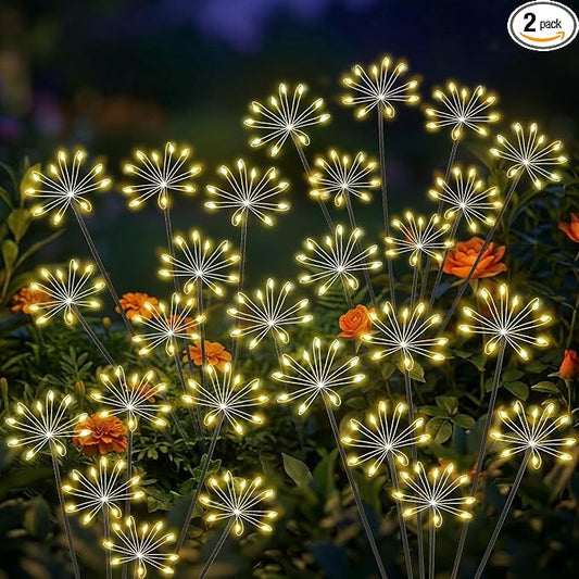 Solar Garden Lights Outdoor, Upgraded Solar Swaying Starburst Light Waterproof with 2 Modes, Solar Fairy Firework Lights for Yard Patio Pathway Flowerbed Balcony Garden Decoration (Warm White, 2 Pack)