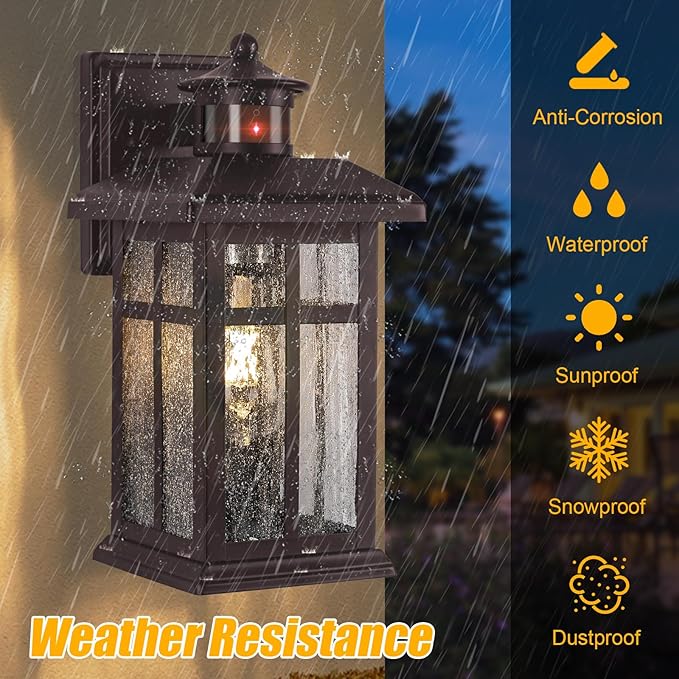 Brilvibera 2 Packs Motion Sensor Outdoor Lights- Outdoor Porch Lights Light Fixtures Motion Sensor Bronze, Porch Lights Outdoor Bronze, Exterior Lights for House, Garage, Door
