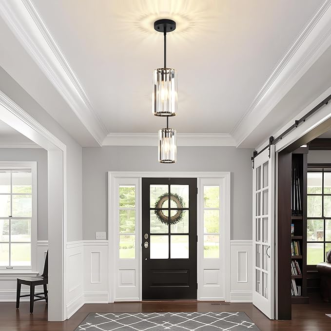 3-Pack Matte Black Pendant Light Fixtures, Crystal Kitchen Pendant Lighting Over Island,Mini Modern Pendant Lights for Kitchen Island, Dining Room, Hallway, Foyer, Entryways