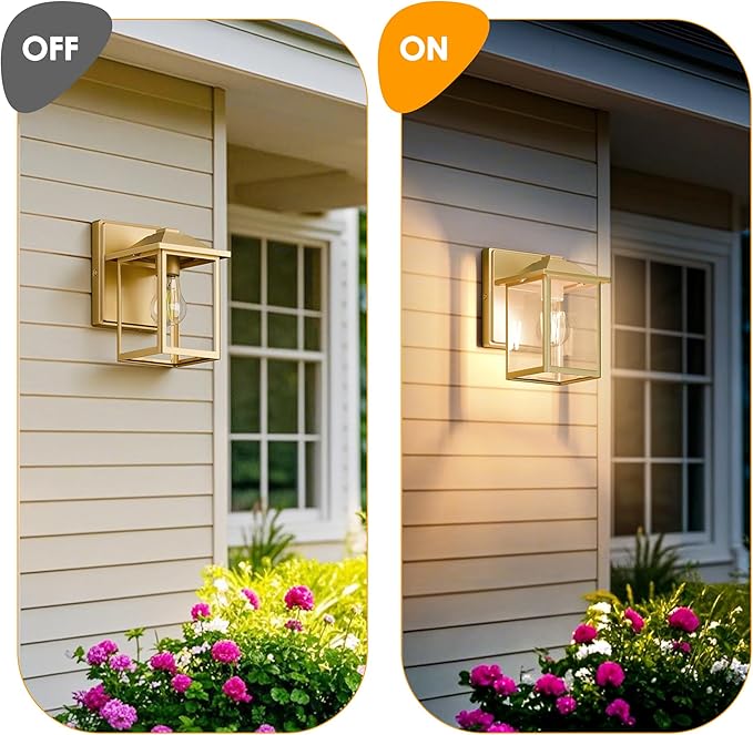 MATAMEYE Outdoor Wall Lantern, Exterior Waterproof Wall Sconce Light Fixture, Gold Front Door Mounted Lighting with Glass, Anti-Rust Porch Lamp