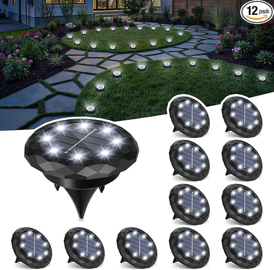 SOLPEX Mini Solar Ground Lights, 12 Pack Pathway Solar Lights Outdoor Waterproof, Garden Lights for Driveway Walkway Yard Landscape (Cool White)