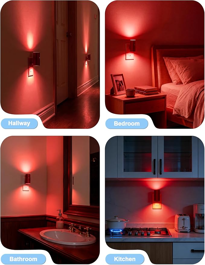 VOLISUN Red Night Light Plug into Wall, LED Night Lights with Light Sensor, Sleep Aid Red, Dimmable Night Light for Christmas, Holiday Decor, Hallway, Bedroom, 2 Pack