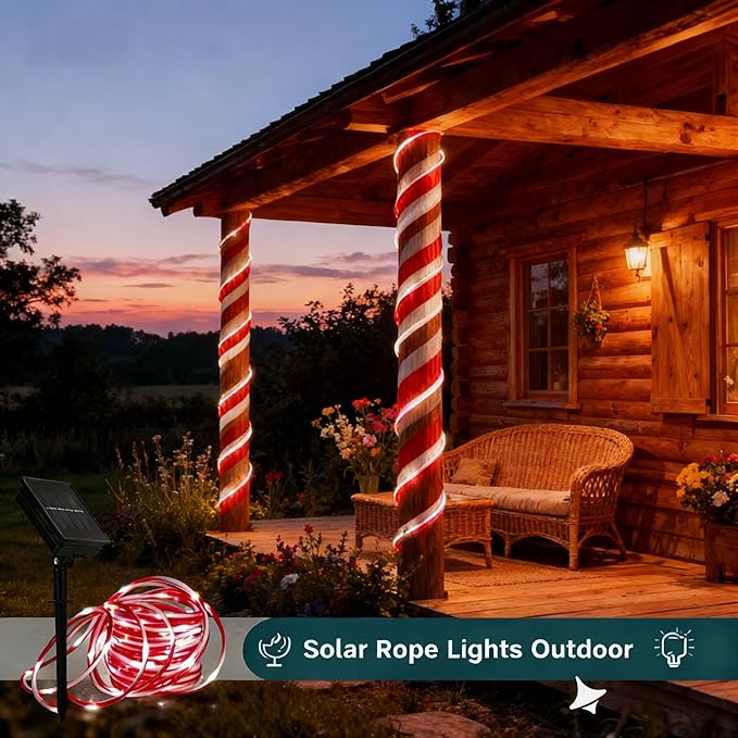 Honche Solar Rope Light 33FT 100LED IP65 Waterproof Outdoor LED Copper Fairy String Tube Lights for Party Gazebo Garden Patio Stair Balcony Fence Tree Daily Christmas Decoration(Solar-Candy)