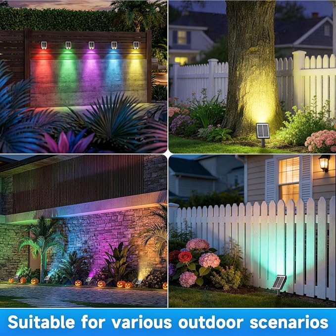RGB Solar Spot Lights : 2 IN 1 Solar Lights Outdoor with 8 Lighting Modes & PC Light Guide Column for Tree Garden Yard Pathway | RGB Color Changing Landscape Lights | IP65 Waterproof | 6 Pack