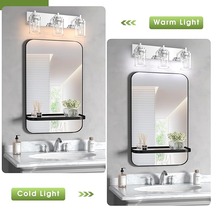 Espird Chrome Light Fixtures, 3 Light Bathroom Vanity Light with Clear Glass Shade, 22in Modern Vanity Light, Bathroom Lighting Fixtures Over Mirror for Living Room