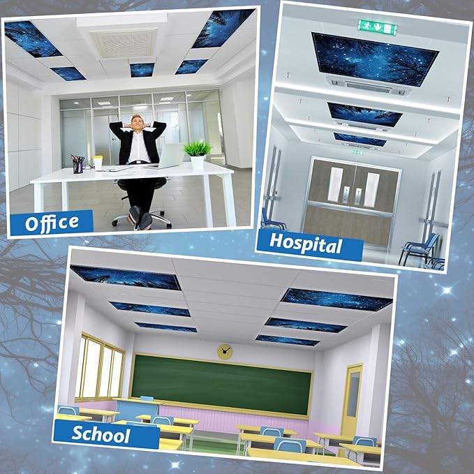 8 Pack Fluorescent Light Covers with 80 Magnets Decorative for Classroom Ceiling Light 4 x 2 Feet Magnetic Cover Filter Easy Install for Office School Home Hospital Drop Ceiling Supplies(Night Forest)