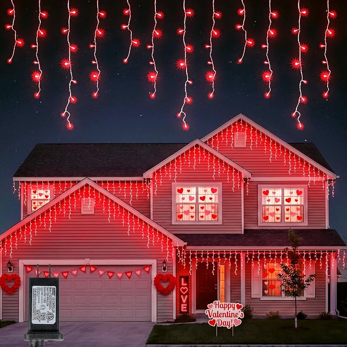 300LED Icicle Lights for Outside,Red Valentine Window Lights,8 Modes Plug in Red Curtain String Lights Waterproof for Valentine’s Day,Wedding,Party,Bedroom,Home,Wall,Backdrop,Christmas Decor
