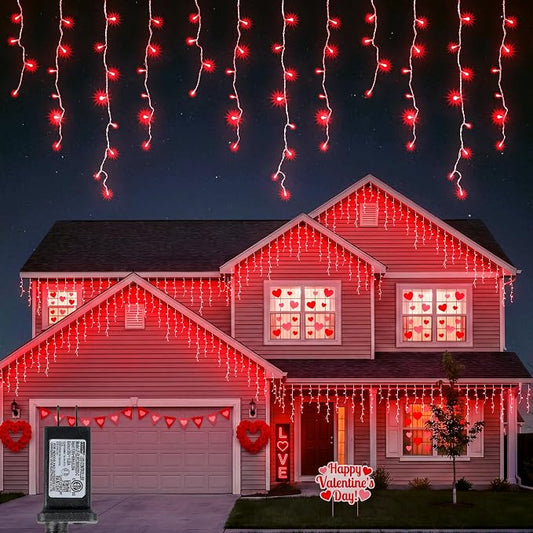 300LED Icicle Lights for Outside,Red Valentine Window Lights,8 Modes Plug in Red Curtain String Lights Waterproof for Valentine’s Day,Wedding,Party,Bedroom,Home,Wall,Backdrop,Christmas Decor