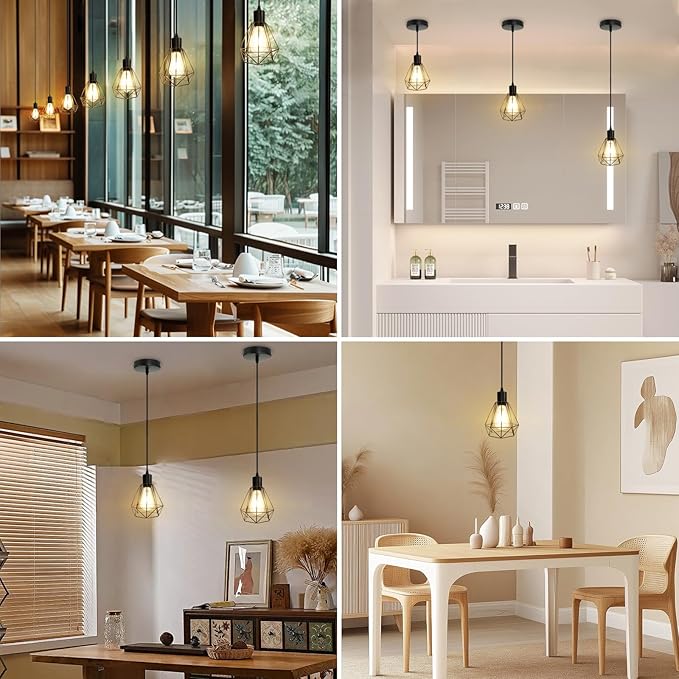 LTBLIGHT 3 Pack Hanging Lights for Kitchen, Black Farmhouse Pendant Light Fixture with 47.2in Adjustable Cord, Sloped Ceiling Lamp for Dining Room, E26 Base (Bulbs Not Included)