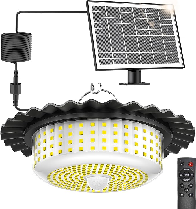 Solar Lights Outdoor Waterproof,396 LED Solar Shed Light Indoor Outdoor with Remote Control,Timer, Solar Pendant Light 5 Modes,Solar Powered Barn Lights for Chicken Coop,Gazebo,Garage,Shop