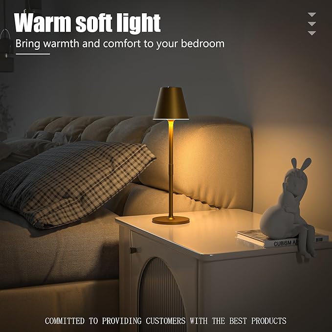 Timjorman 4-Pack Cordless Table Lamps - 5000mAh Rechargeable Battery Operated Desk Lamp, 3-Level Dimmable LED Night Light for Bedroom, Dining, Restaurant - Metal Design (Bronze 4PACK)