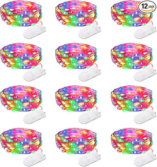 Yiaht 12 Pack Fairy Lights Battery Operated String Lights 7 Feet 20 Led Waterproof Christmas Lights Silver Wire Firefly Starry Moon for Bedroom DIY Party Wedding Patio Christmas Multicolor