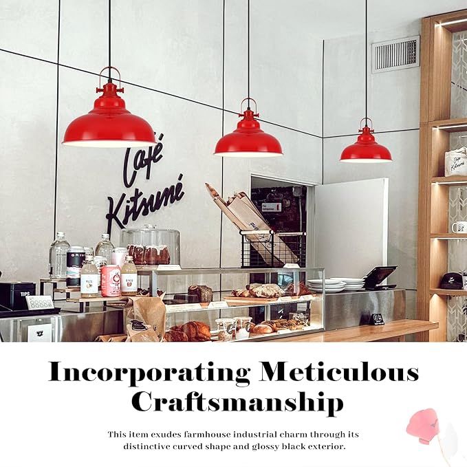 Red Pendant Lights Kitchen Island, 2 Pack Kitchen Island Lighting, Farmhouse Pendant Light Fixtures (11.41" W), Island Pendant Light for Kitchen, Restaurants, Cafes