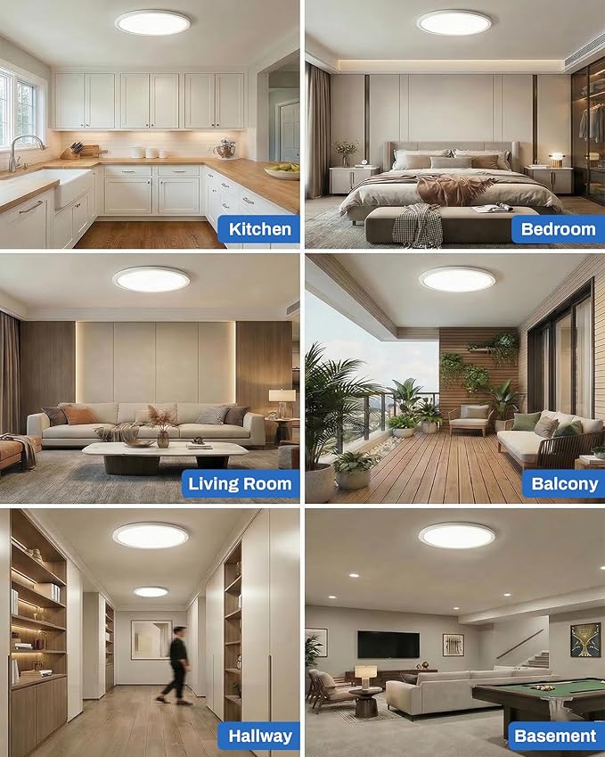 LEDYOND 11 Inch Flush Mount Ceiling Light 2 Pack White, 5CCT 3000K-6500K, 1100LM Dimmable LED Flat Panel Light, 0.52in Ultra Thin, Push-In Installation, Round Ceiling Light for Bedroom Kitchen Hallway