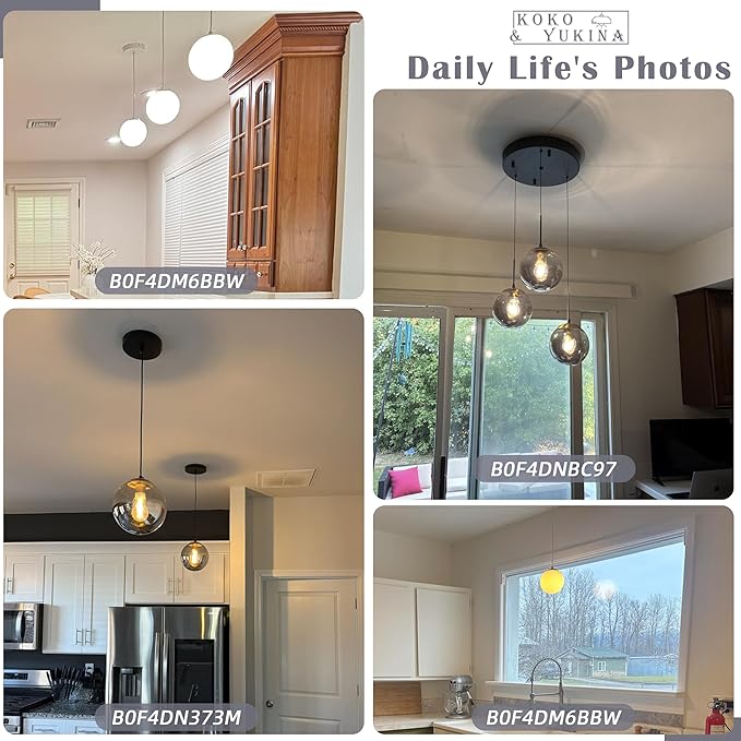 KoKo&Yukina 8 Inch Globe Pendant Light Nickel Globe Pendant Lights Kitchen Island Mid Century Light Fixture with Milky White Glass Shade Adjustable Lights for Dining Room