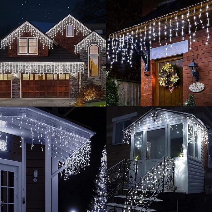 Outdoor Icicle Lights for Outside,9.8FT String Lights with Remote Timer, Battery Powered Hanging Window Wall Dripping Ice Light Waterproof for House Garden Yard Decor(White)