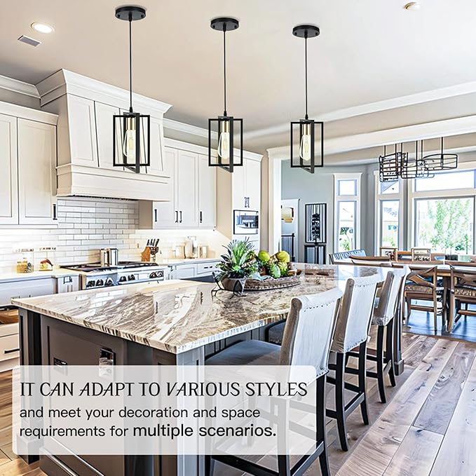 3 Pack Black Pendant Lights Kitchen Island, Industrial Island Lights for Kitchen with Durable Metal Shades, Kitchen Island Lighting for Dining Room, Entryway, Restaurant