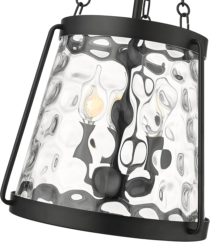 ML Lighting | Adabella Collection | 20403-MB | 3 Light Pendant in Matte Black Finish with Clear Hammered Glass Shade | Perfect for Kitchens, Dining Rooms, Living Rooms, Entryways, Hallways