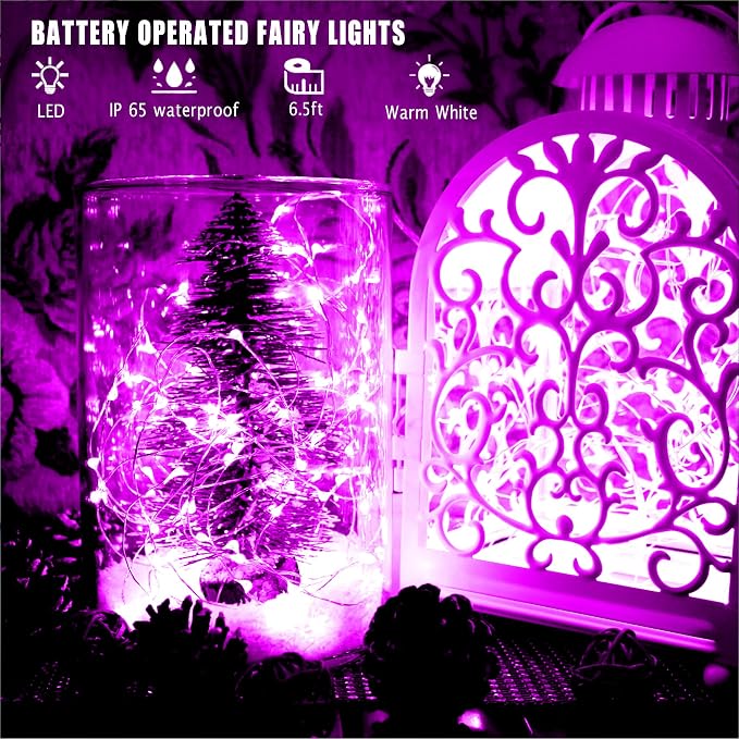 6 Pack Fairy Lights Battery Operated No Remote LED Starry String Lights 30 Micro Starry LEDs on 10ft Copper Wire Light for DIY Wedding Centerpiece Table Decorations (Pink)