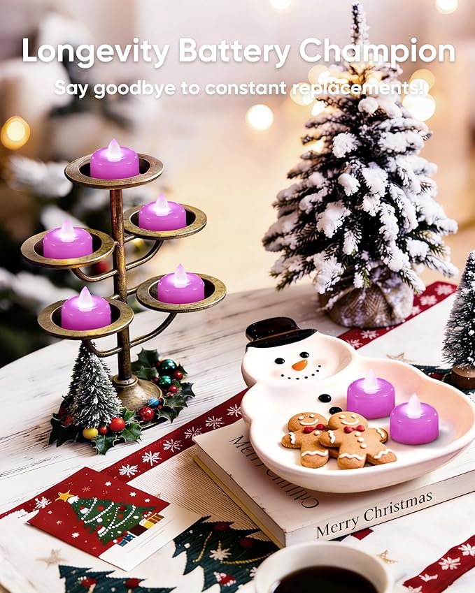 Amagic 12 Pack Light Purple Flameless LED Tea Lights Candles Battery Operated, Electric Fake Tealight Candles for Easter, Wedding, Table Centerpiece, Party, Anniversary, Proposal, Christmas, Birthday