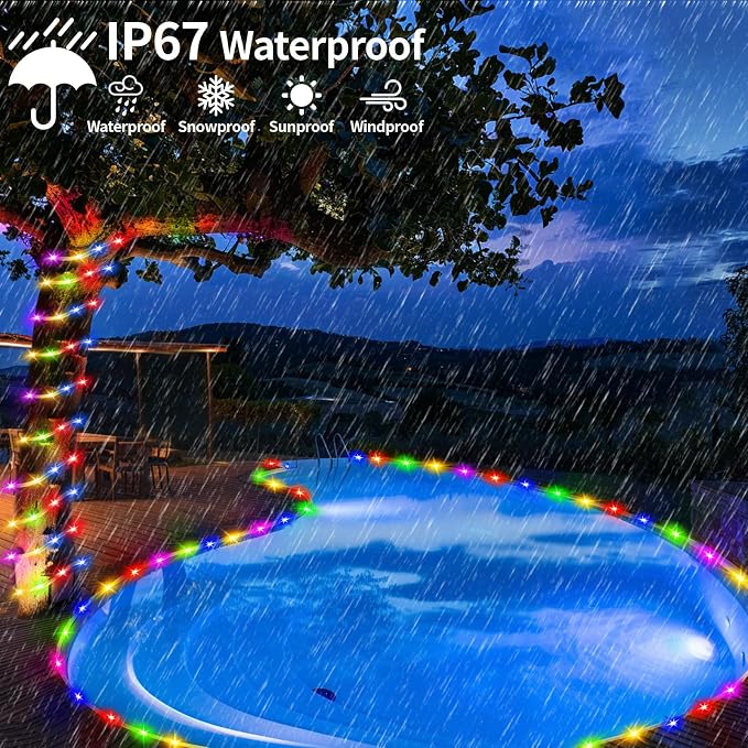98FT 300LEDs Solar Rope Lights for palm Garden Decor,Rechargeable Solar string Light with Remote Control for Trampoline,Outdoor Palm Tree Holiday Lights for Pathway Pool Patio Party Yard(Multi Color)