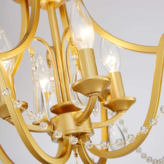 Modern 4-Light Maria Theresa Candle Chandelier Ceiling Light, Gold Ceil Light Fixture for Dining Room, Living Room, Bedroom, Farmhouse Style, Vintage Antique Design, D15.7*H14.6inch