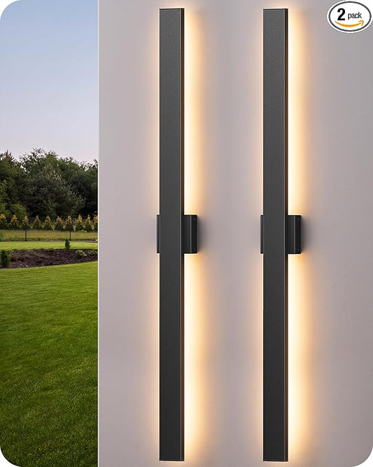 EDISHINE 47" LED Outdoor Wall Lights, 3CCT & 10%-100% Dimmable, IP65 Waterproof, Modern Exterior Lighting Fixtures, Linear Long Exterior Wall Light for House, Yard, 2 Pack, Black