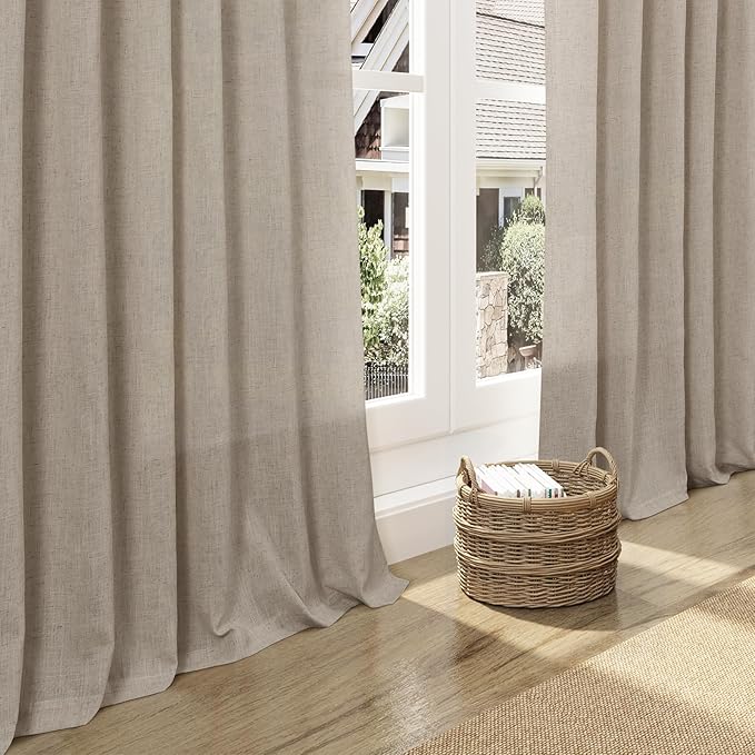 Nanspring 102 Inch Long Curtains for Living Room Cobblestone Linen Blend Light Filtering Semi Sheer Curtain Back Tab Modern Farmhouse Decor Floor to Ceiling Drapes for Bedroom 52x102, 2 Panels