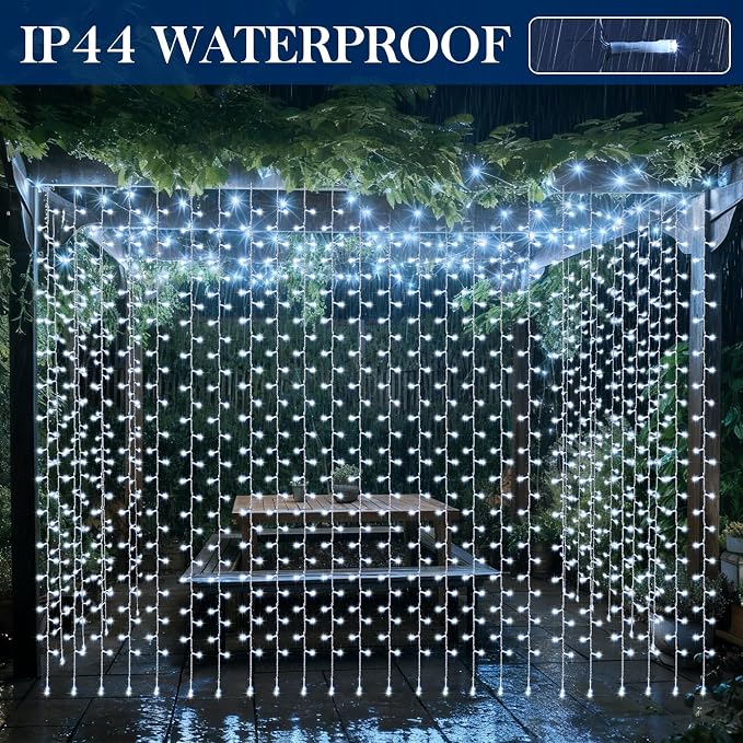 Aurelema 900 LED 30 x 9.5 Ft Christmas Curtain Lights 8 Modes Outdoor Fairy Lights with Remote Plug in Hanging String Fairy Light Waterproof for Bedroom Wall Window Backdrop Wedding Christmas Decor
