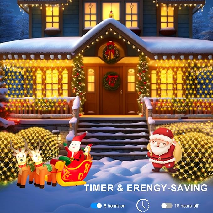 echosari Christmas Net Lights Battery Operated, 100 LED 5FT x 5FT Net Lights Outdoor with Remote Timer, Bush Mesh Light for Xmas Tree Garden Yard Decor (Warm White)