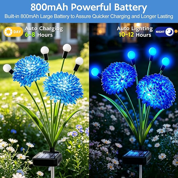 Solar Garden Lights, 8 Pack Blue Solar Swaying Firefly Lights With Flowers, Waterproof Blue Flowers Light Outdoor for Garden Patio Yard Pathway Fall Decoration, Gifts for Women Mother's Day
