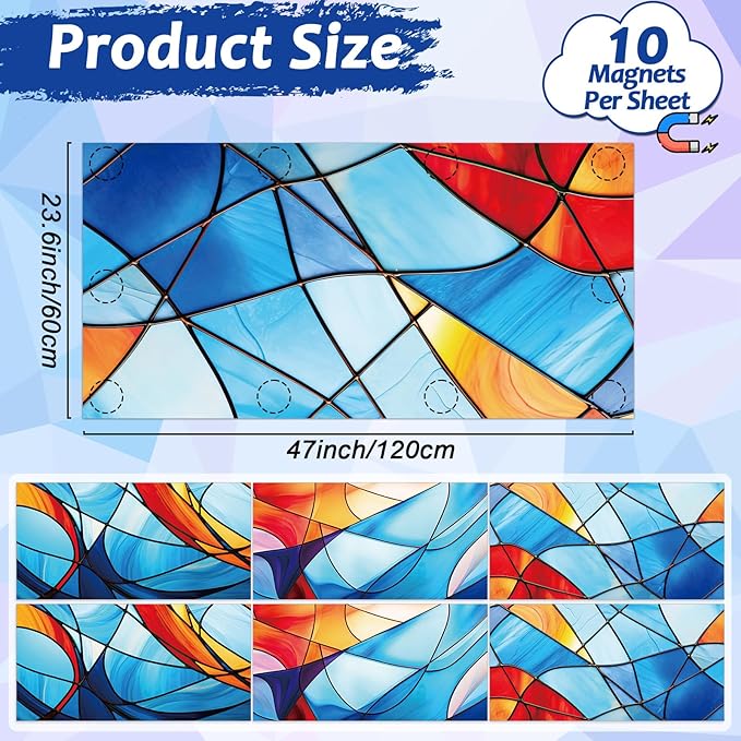 6 Pcs Blue Glass Window Fluorescent Light Covers for Classroom Stained Glasses Ceiling Lights 4 x 2 Feet Magnetic Light Covers Filter Easy Install for Office Hospitals Home Supplies(Blue Glass)