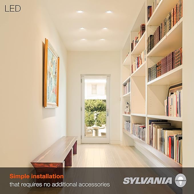 LEDVANCE Sylvania 4” LED Recessed Lighting Downlight with Trim, Dimmable, 7.5W=65W, 600 Lumens, White 3000K, Wet Rated/UL/Energy Star - 4 Pack (62022)