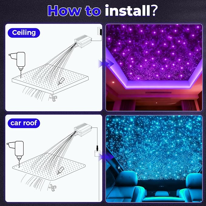 Starlight Headliner Kit, Twinkle Star Lights for Car Decor 500pcs*0.03in*9.8ft/3m, Fiber Optic Star Ceiling Lights APP/Remote Control for Car Roof Home Ceiling