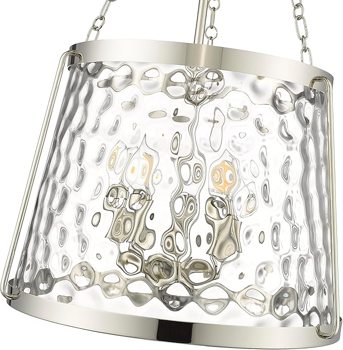 ML Lighting | Adabella Collection | 20405-PN | 5 Light Pendant in Polished Nickel Finish with Clear Hammered Glass Shade | Perfect for Kitchens, Dining Rooms, Living Rooms, Entryways, Hallways