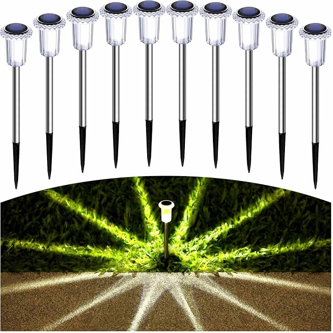 Solar Lights Outdoor 15 Pack Solar Pathway Lights LED Waterproof Stainless Steel Garden Stake for Yard, Outside, Walkway, Sidewalk, Driveway, Lawn (Warm White)