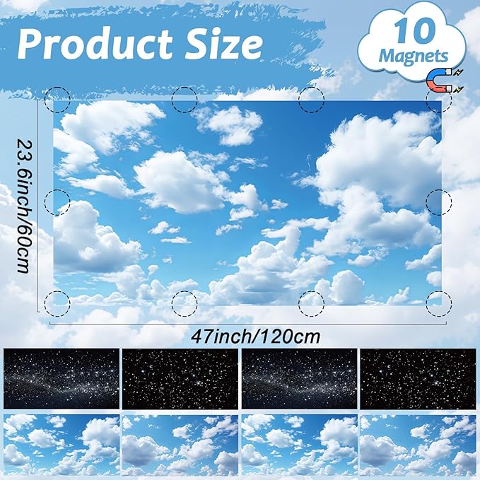 Wiooffen 8 Pcs Fluorescent Light Covers for Classroom Ceiling Light 4 x 2 Ft Magnetic Lights Cover Filters Easy Install for School Office Home Hospitals Drop Ceiling Supplies (Cloud and Starry Night)