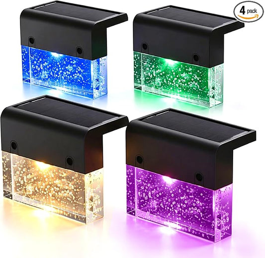 SUNFACE Solar Step Lights Outdoor 4 Pack, Solar Deck Fence Lights Waterproof, Bright LED Lights with 2 Lighting Modes Warm White & 7 Color, for Stairs Deck Patio Railing Backyard Pool