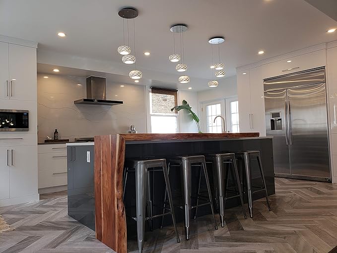 Crust 3 Mini Pendant Lighting White - LED Hanging Light Fixture for Kitchen Island, Bar, Foyer - Cluster Pendants - Dimmable, Adjustable Wire, Lamp Bulb Included