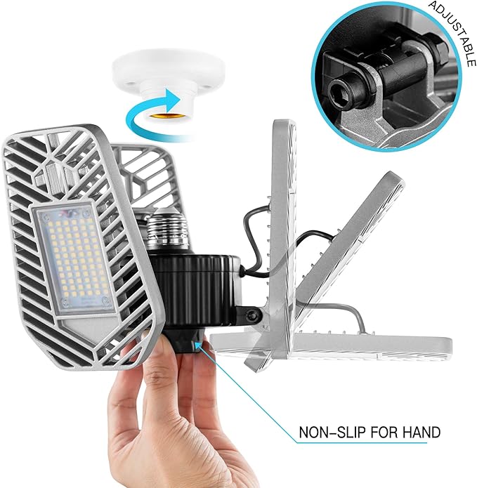 LZHOME LED Garage Lights, Deformable Ceiling Light 9000 Lumens, 82W CRI 80 Shop Light, Adjustable Garage Lights, Led Lighting (No Motion Activated) (1-Pack)