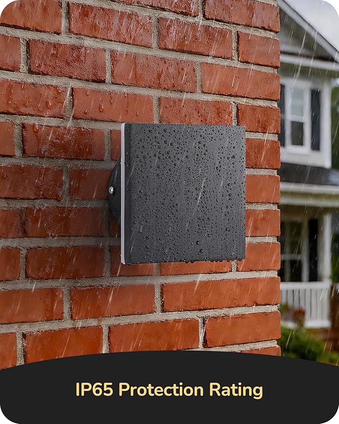 EDISHINE 2 Pack LED Wall Lights Outdoor Indoor, 3000K-5000K Dimmable Wall Sconce, 360° Backlit Square Modern Exterior Lighting Fixtures, IP65 Waterproof Aluminum Outside Porch Light, Black