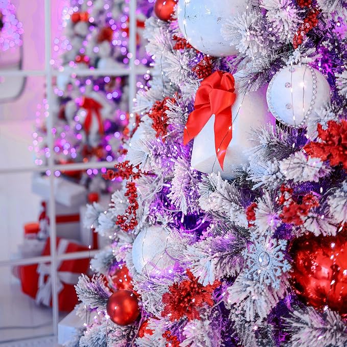 Solar String Lights Outdoor, 33 Feet 100 LEDs 8 Modes Solar Fairy Lights for Outside, Waterproof Outdoor Light for Patio Yard Christmas Tree Halloween Wedding Party Decorations, Purple