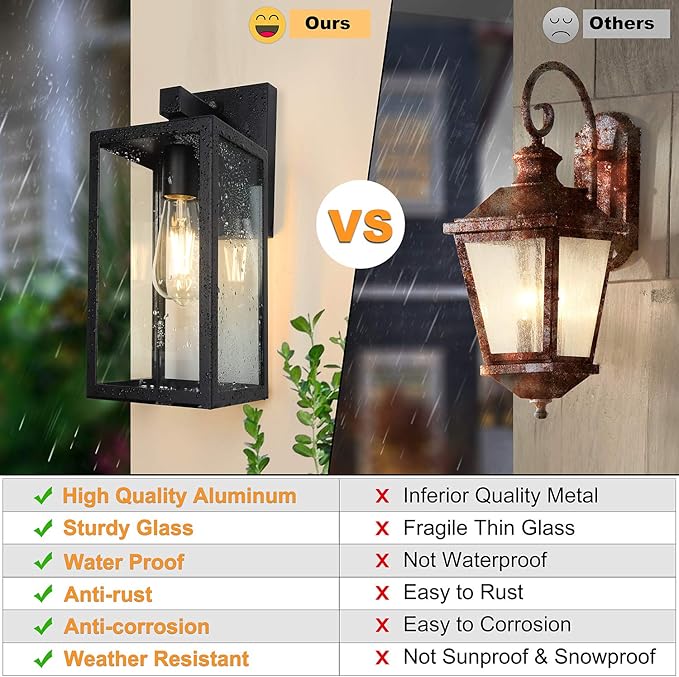 SHINE HAI Dusk to Dawn Sensor Outdoor Wall Sconce, Exterior Porch Lantern Fixture with E26 Socket & Glass Shade, Waterproof Wall Mount Lighting for Patio Front Door Entryway