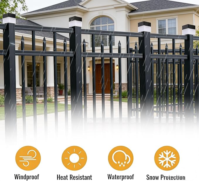Solar LED Fence Post Cap Light 2x2 Inch (5x5cm) - for Wrought Iron, Aluminum & Garden Fences, Waterproof Outdoor Solar Lights(White Light) (4)