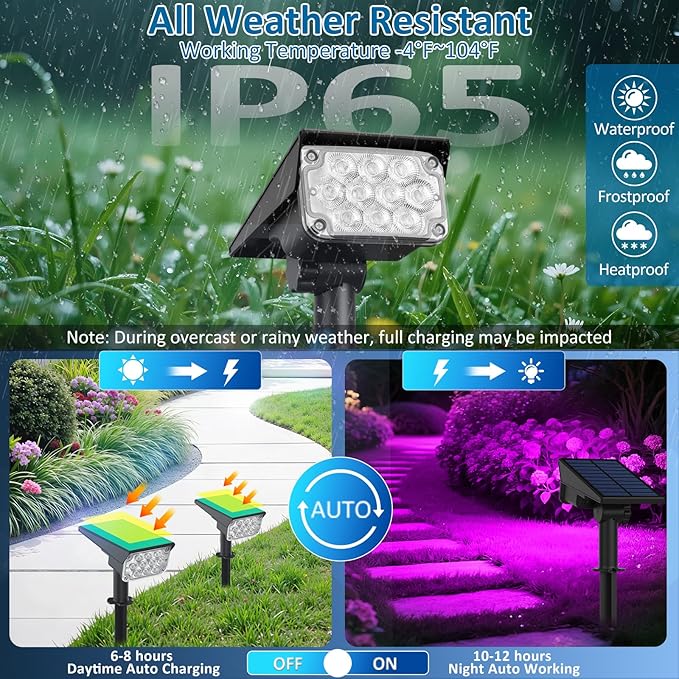 T-SUNUS Solar Spotlights Outdoor Waterproof IP65, 10 LED RGB Color Changing Landscape Lights, 7 Modes with Auto On/Off, Solar Uplights for Garden Yard Pathway Patio Christmas Halloween Decor, 6 Pack