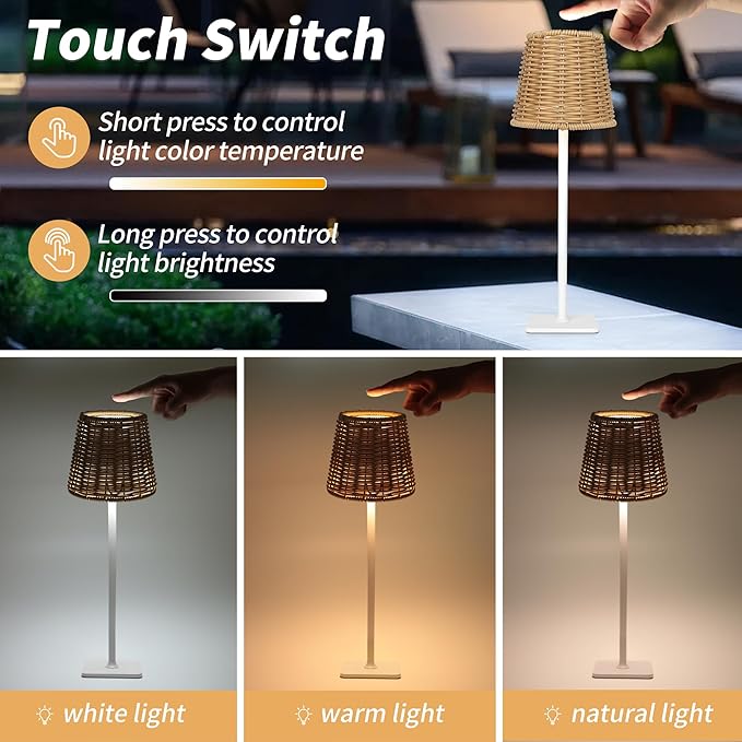 Mr. White Outdoor Waterproof Cordless Wireless Rechargeable Portable Top Touch Battery Operated Powered LED Table Lamp Desk Lamp Lights for Restaurant Kitchen Patio Dinner Dining (Red)