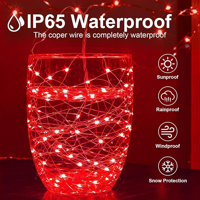 1 Pack USB Plug in Fairy String Lights,16ft 50 LED Copper with Remote and Timer, 8 Modes Waterproof Twinkle String Lights for Bedroom Indoor Party Wedding Christmas Decoration (Red)
