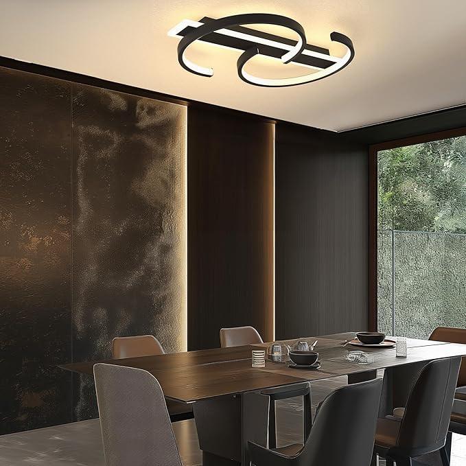 LED Ceiling Light 2 Rings Black Modern Ceiling lamp 45W Flush Mount Ceiling Light with Remote 3000-6000K Living Room Light Fixture 19.68in for Bedroom Dining Room Office, YC-MGuo-BD-2301002