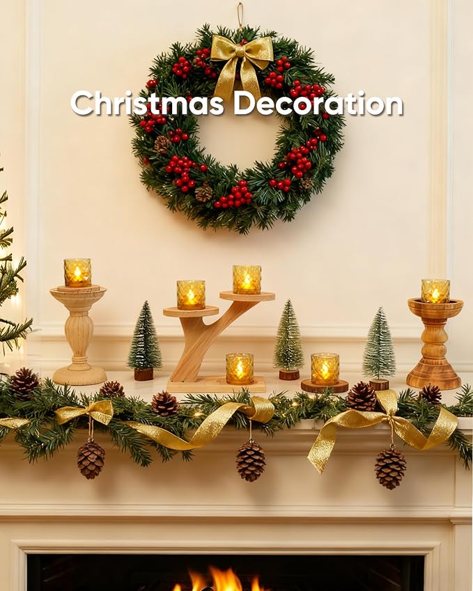 Homemory 2" x 2" Acrylic Votive Candle Holders with Auto Timer Flameless Led Tealight, Battery Powered Fake Electric Candles for Wedding Centerpiece, Table, Christmas Decor (6Pack, Gold Base)