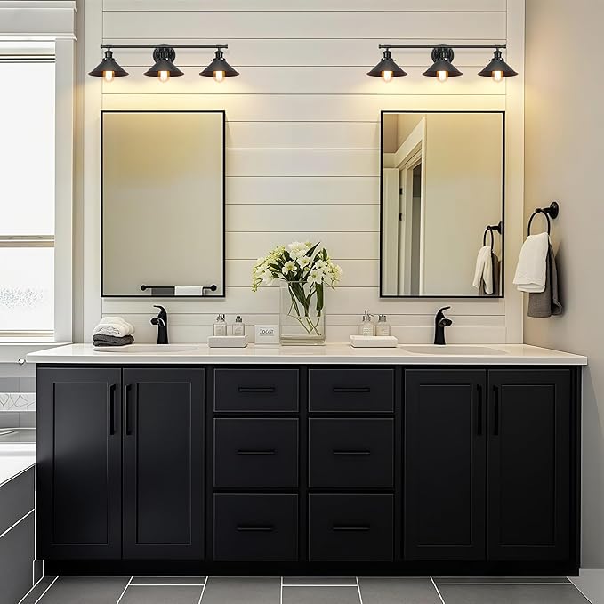 32" Upgrade Black Bathroom Light Fixture, 3-Light Vanity Lights for Bathroom Light Fixtures Rustic Matte Black Farmhouse Vanity Light, Industrial Modern Vanity lighting fixtures over Mirror Sconce